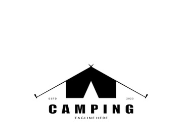 vintage and retro tent logo, camping. With tent, tree and bonfire sign. adventurers, scouts, climbers, camping equipment center preview picture