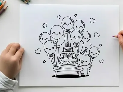 Cute cartoon kids celebrating birthday cake vector illustration