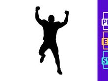 A silhouette of a person jumping up in the air with arms raised