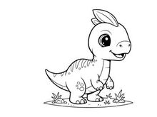 Cute baby dinosaur walking in nature flat design vector illustration