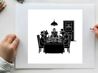 Silhouette of men in suits and hats at a formal dinner meeting