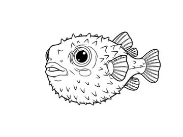 Cute angry pufferfish blowing bubbles vector illustration preview picture