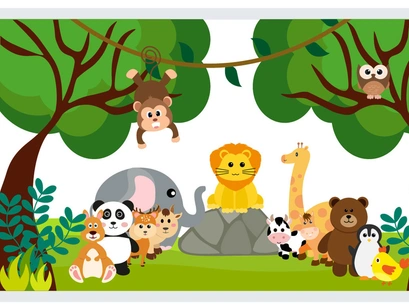 8 Jungle Animals and Zoo Cartoon Flat Style