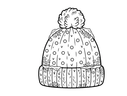 Ilustrasi seni garis topi musim dingin dengan pom pom untuk halaman mewarnai Natal