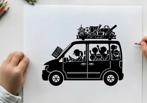 Silhouette of a family's road trip adventure in a van