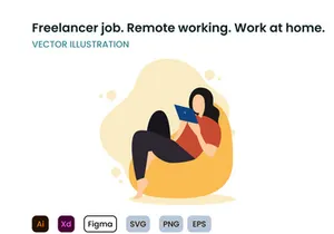 Freelancer job. Remote working. Work from home illustration concept.