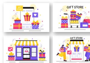 11 Gifts Store Vector Illustration