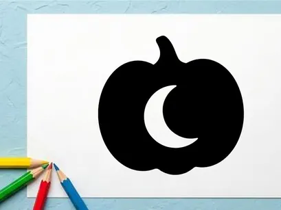 Black pumpkin with crescent moon cutout for Halloween decoration