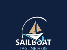 Sailboat vintage logo minimalist with wave, travel yacth or sailing boat vector design template
