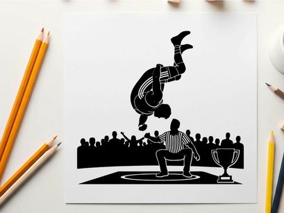 Silhouette of a man performing a flip in a competition silhouette