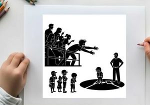 Silhouette of a baseball game with players and spectators