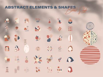 Minimalist abstract nature art shapes boho style. doodle natural concept. Modern hand drawn plant leaf and tropical shape decoration set. preview picture