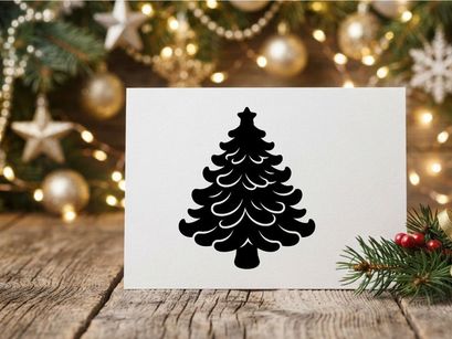 Black Christmas tree silhouette icon isolated on white background for holiday design.
