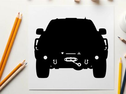 Silhouette of a 4x4 vehicle with winch and hooks