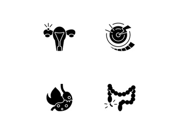 Abdominal inflammation black glyph icons set on white space preview picture