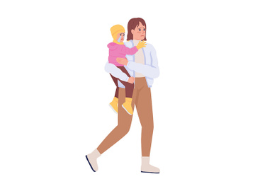 Mother with kid leaving home by war and persecution flat color vector characters preview picture