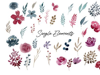 Navy & Burgundy Watercolor Set