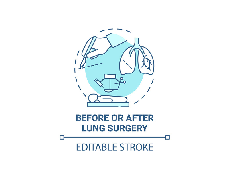 Before and after lung surgery blue concept icon