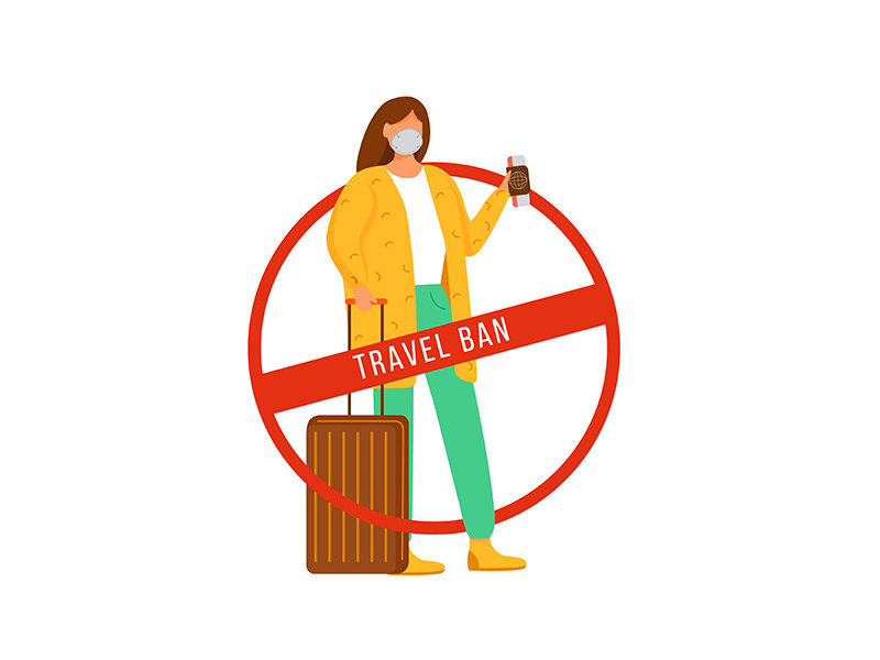 Travel ban flat color vector faceless character