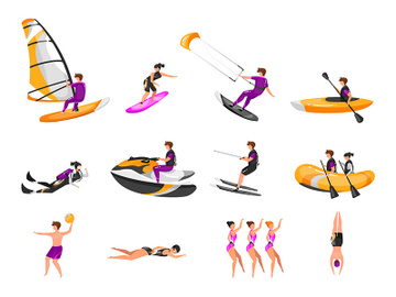 Extreme water sport flat vector illustrations set preview picture