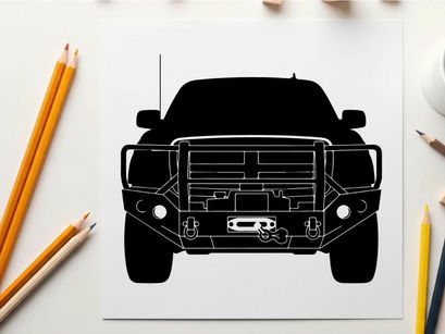 Silhouette of a rugged off road vehicle with a grill and bumper