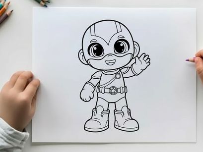 Cute baby superhero waving vector illustration flat design