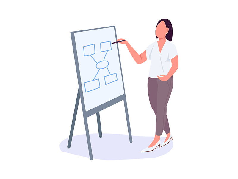 Woman at business meeting flat color vector faceless character