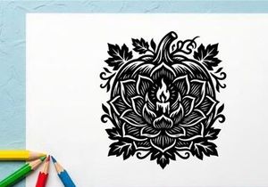 Intricate black and white henna-inspired floral tattoo design