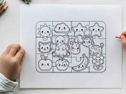 Cute baby animals and fruits flat design vector illustration