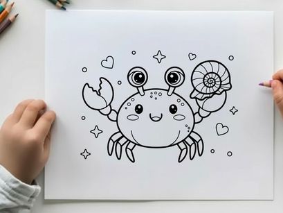 Cute crab mascot happy face vector illustration flat design