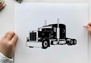 Silhouette of a large black semi truck with trailer