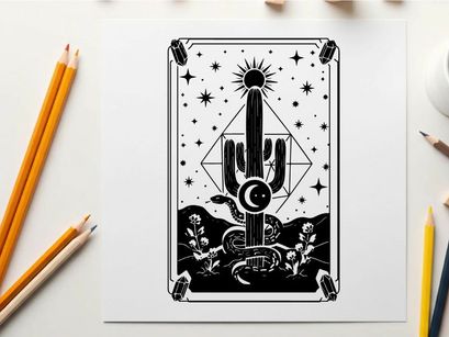 Silhouette of mystical cactus under starry night sky silhouette