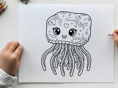 Cute jellyfish cartoon character smiling vector illustration