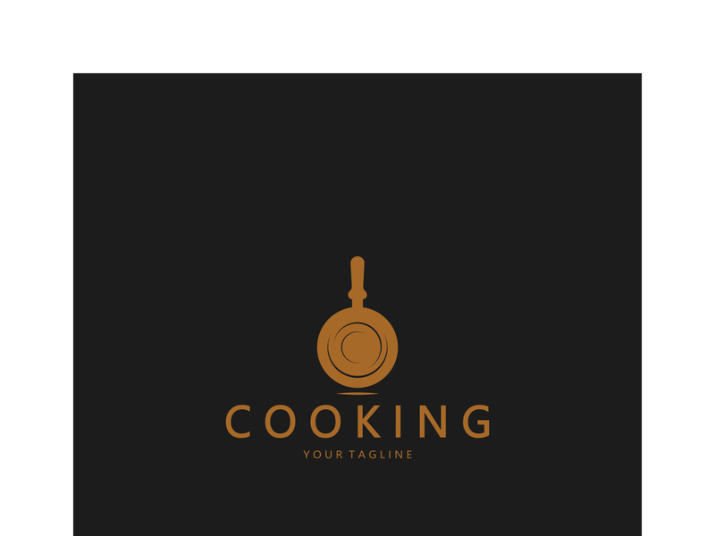frying pan and spatula logo, kitchen cooking equipment, for business, company, restaurant