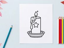 Ilustración de vela de Halloween dibujada a mano con cera derretida y estrella. Ilustración festiva de miedo para decoración estacional y tarjetas de felicitación.