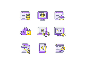 Online behavior monitoring purple RGB color icons set preview picture