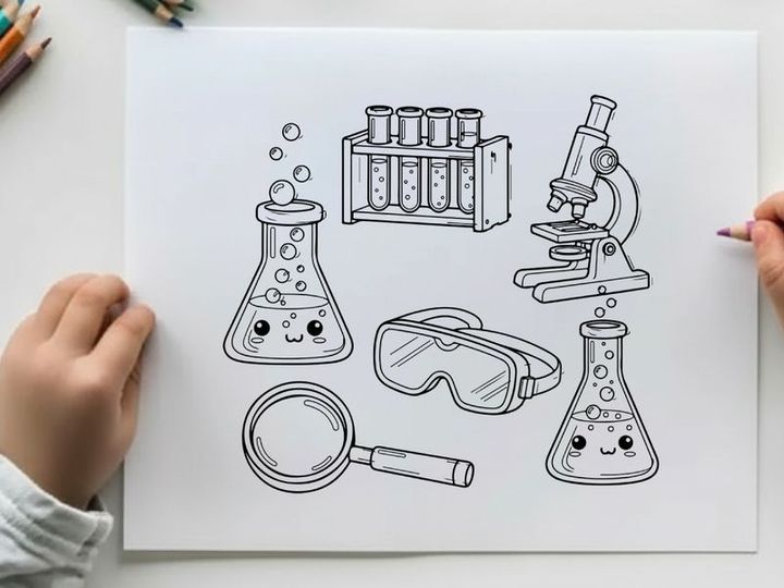 Cute science lab equipment vector illustration flat design