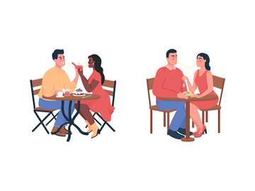 Couple during romantic dinner flat color vector detailed characters set preview picture