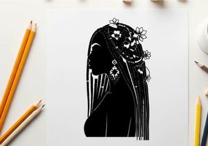 Silhouette of a woman wearing a beaded headdress