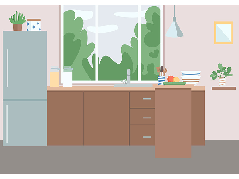 Kitchen flat color vector illustration