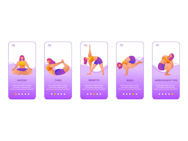 Yoga benefits onboarding mobile app screen vector template