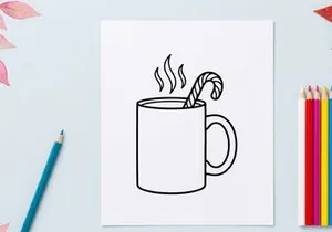 Steaming hot coffee mug with candy cane stirrer for festive Christmas morning celebration