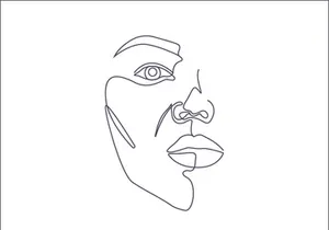Line art portrait woman, Flower face one line vector illustration