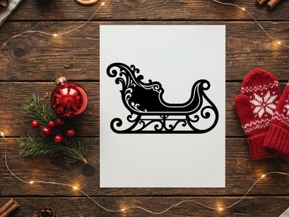 Black silhouette of a decorative Christmas sleigh isolated on a white background