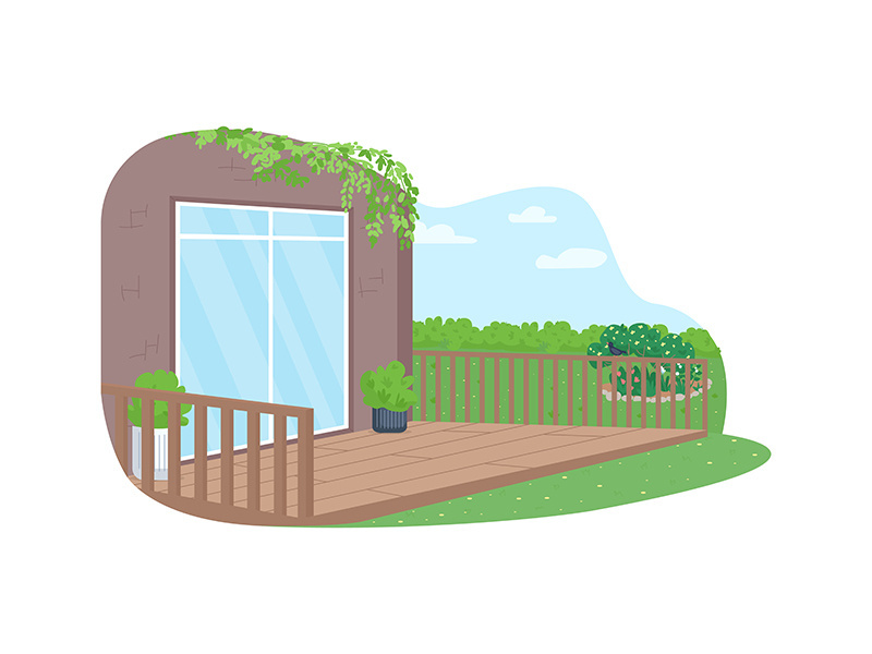 House back yard patio 2D vector web banner, poster