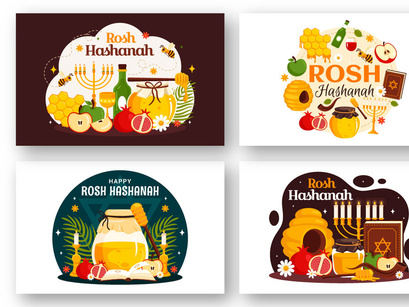 12 Happy Rosh Hashanah Illustration