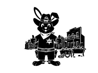 Black rabbit cowboy silhouette in a western town scene