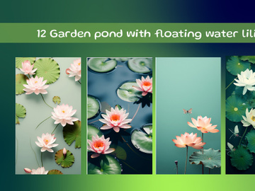 Garden pond with floating water lilies preview picture