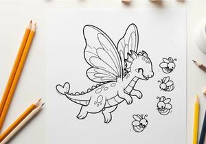 Cute dragonfly with bunnies flying vector illustration