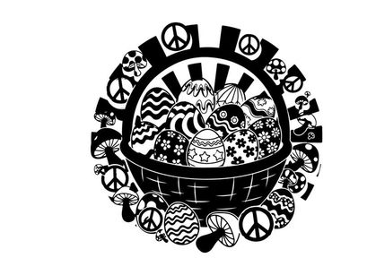 Vibrant silhouette of a bowl surrounded by peace signs